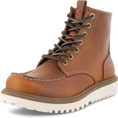 Pre-owned Ecco Women's Staker Toe Tie Fashion Boot In Cognac