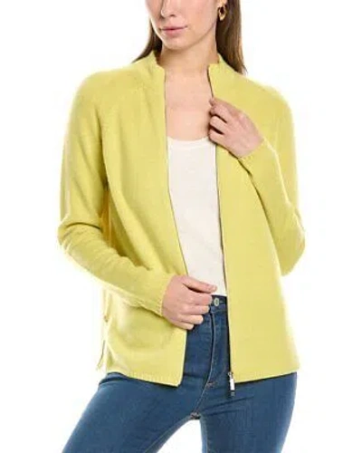 Pre-owned Lafayette 148 York Raglan Sleeve Zip Front Leather-trim Cardigan Women's In Lime Grove
