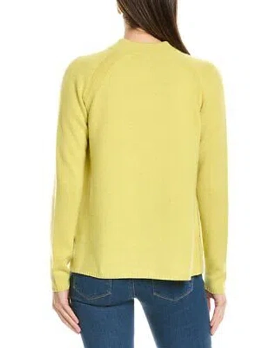 Pre-owned Lafayette 148 York Raglan Sleeve Zip Front Leather-trim Cardigan Women's In Lime Grove