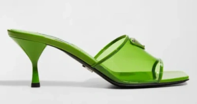 Pre-owned Prada Plexiglas Green Pvc Patent Leather Backless Sandal Mule Heel Pump 38
