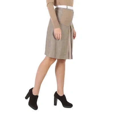 Pre-owned Burberry Contrast Seam And Box-pleat Detail Line A-line Skirt In Cedar Brown