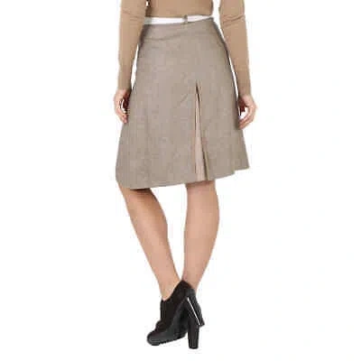 Pre-owned Burberry Contrast Seam And Box-pleat Detail Line A-line Skirt In Cedar Brown