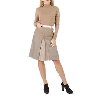 Pre-owned Burberry Contrast Seam And Box-pleat Detail Line A-line Skirt In Cedar Brown