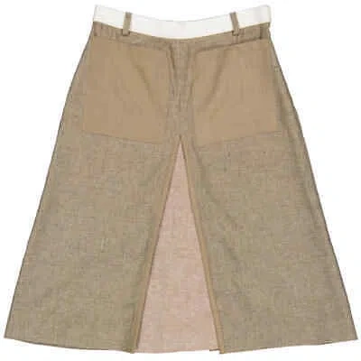 Pre-owned Burberry Contrast Seam And Box-pleat Detail Line A-line Skirt In Cedar Brown