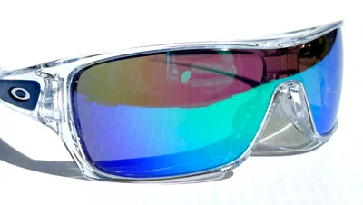 Pre-owned Oakley Turbine Rotor Shiny Clear And Blue Polarized Galaxy Jade Sunglass 9307 In Green