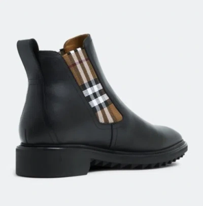 Pre-owned Burberry Men's Allostock Leather Chelsea Boots Black/birch Eu 43 Us 10 In Brown