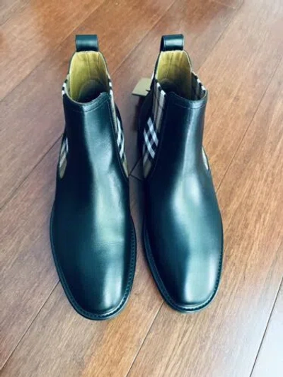 Pre-owned Burberry Men's Allostock Leather Chelsea Boots Black/birch Eu 43 Us 10 In Brown