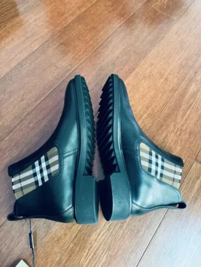 Pre-owned Burberry Men's Allostock Leather Chelsea Boots Black/birch Eu 43 Us 10 In Brown