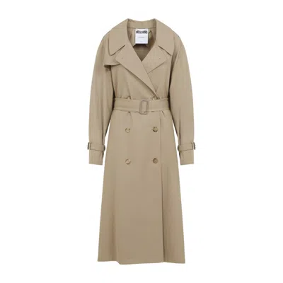 Moschino Cotton Blend Gabardine Long Trench Coat In Pink