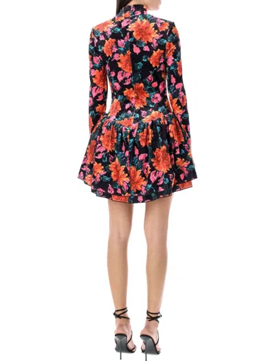 Rotate Birger Christensen Multicolor Mini Dress Velour Floral In Burgundy