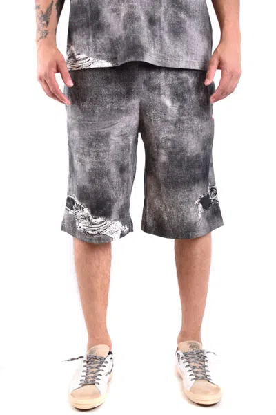 Diesel Distressed Knee Length Shorts With Elastic Waistband In Grey