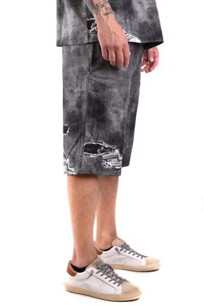 Diesel Distressed Knee Length Shorts With Elastic Waistband In Grey