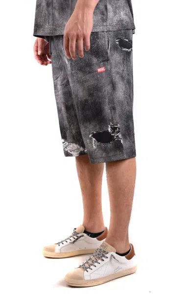 Diesel Distressed Knee Length Shorts With Elastic Waistband In Grey
