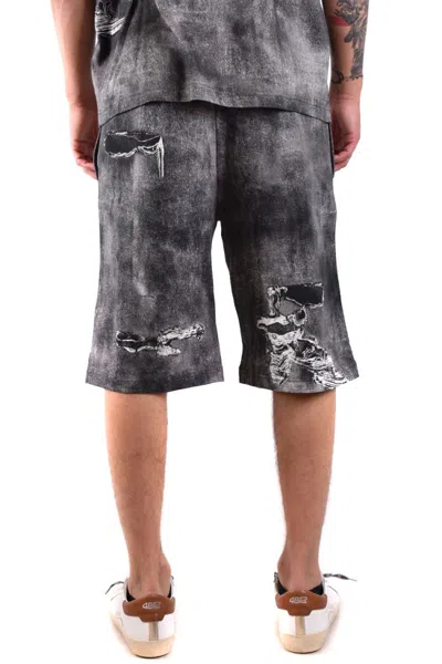 Diesel Distressed Knee Length Shorts With Elastic Waistband In Grey