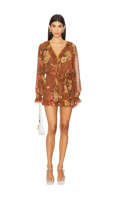Show Me Your Mumu Raquel Ruffle Romper In Garden Harvest In Brown