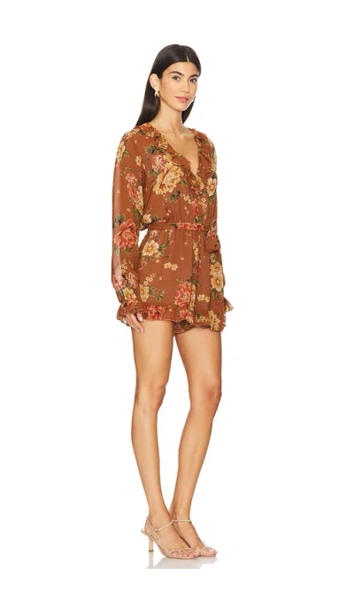 Show Me Your Mumu Raquel Ruffle Romper In Garden Harvest In Brown