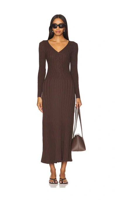 Sovere / Laced Long Sleeve Midi Dress In Chocolate