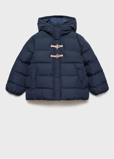 Shop Mango Hood Quilted Coat Dark Navy In Bleu Marine Foncé