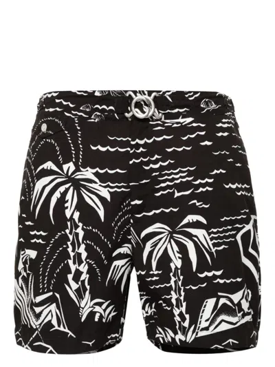 Shop Ralph Lauren Purple Label Graphic-print Swim Shorts In 黑色