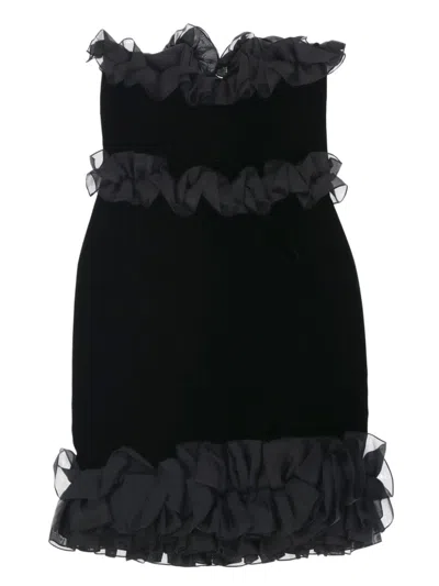 Pre-owned Saint Laurent 1980s Ruffled Mini Dress In 黑色