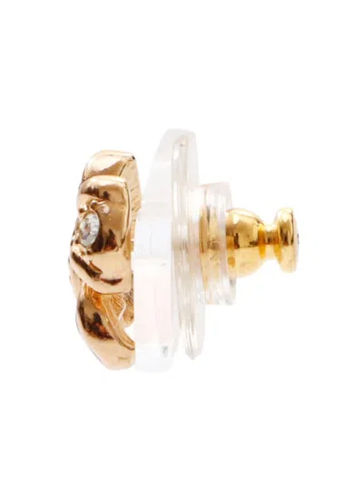Pre-owned Dior Rhinestone Bow Earrings In 金色