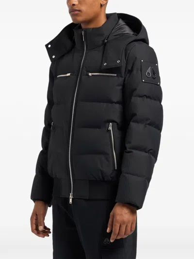 Moose Knuckles Navy Blue Polyester Cloud Bomber Down Jacket In 黑色