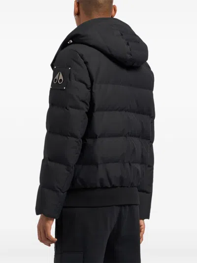 Moose Knuckles Navy Blue Polyester Cloud Bomber Down Jacket In 黑色