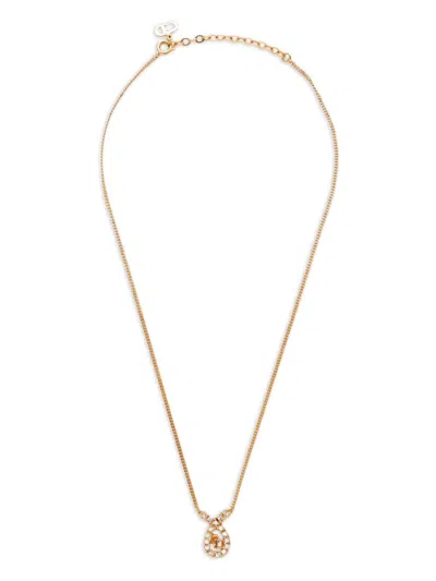 Pre-owned Dior Rhinestone Logo Necklace In 金色
