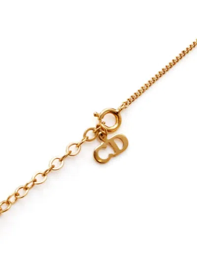 Pre-owned Dior Rhinestone Logo Necklace In 金色