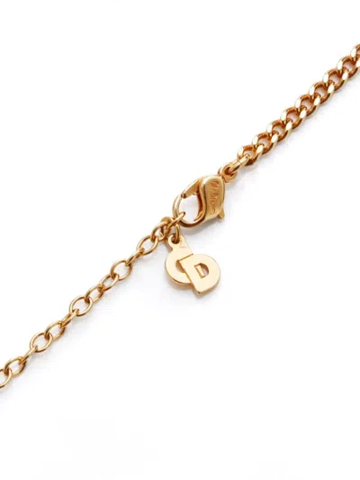 Pre-owned Dior Rhinestone Logo Necklace In 金色