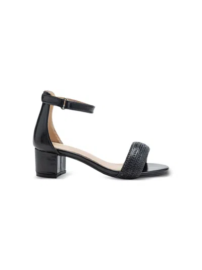 Tulleen Black Rhinestone Band Block Heels In 黑色