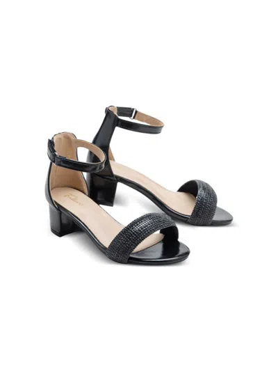 Tulleen Black Rhinestone Band Block Heels In 黑色
