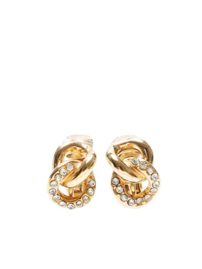 Pre-owned Dior Rhinestone Clip-on Earrings In 金色