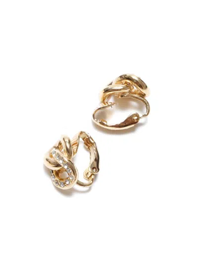 Pre-owned Dior Rhinestone Clip-on Earrings In 金色