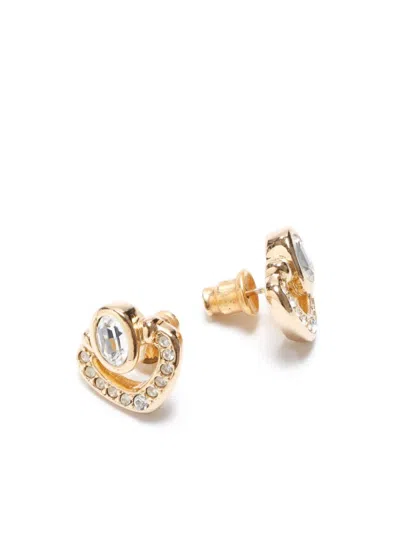 Pre-owned Dior Rhinestone Stud Earrings In 金色