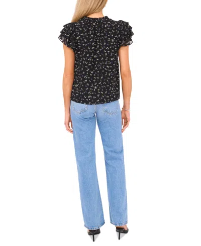 1.state Floral Flutter Sleeve Top In Rich Black