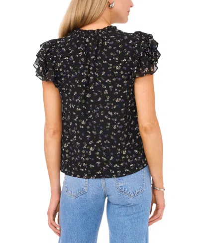 1.state Floral Flutter Sleeve Top In Rich Black