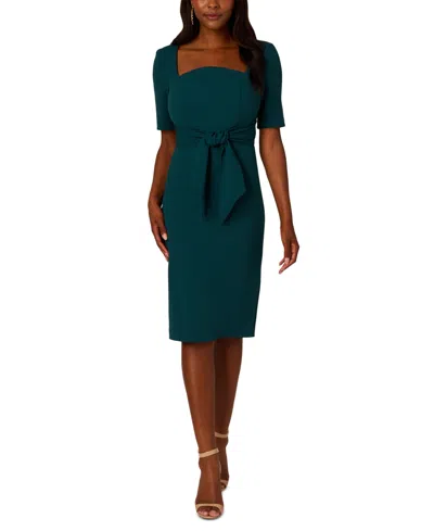 Adrianna Papell Women's Tie-waist Short-sleeve Sheath Dress In Hunter
