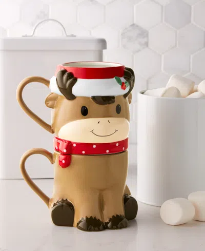 Holiday Lane Reindeer Set Of 2 Stacked Mugs In No Color