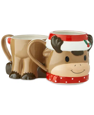 Holiday Lane Reindeer Set Of 2 Stacked Mugs In No Color