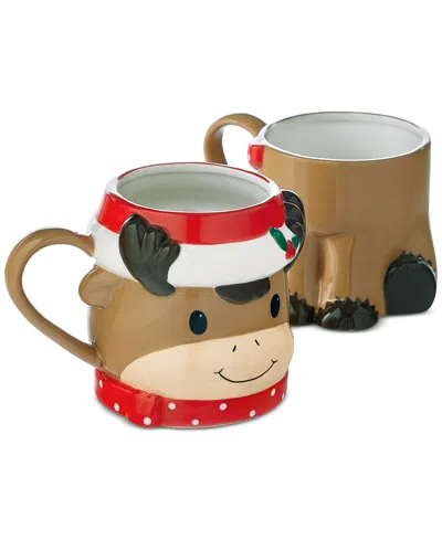 Holiday Lane Reindeer Set Of 2 Stacked Mugs In No Color