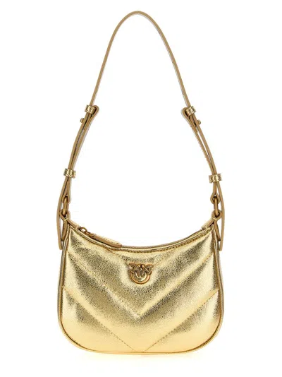 Shop Pinko Half Moon Small Shoulder Bag In Gold