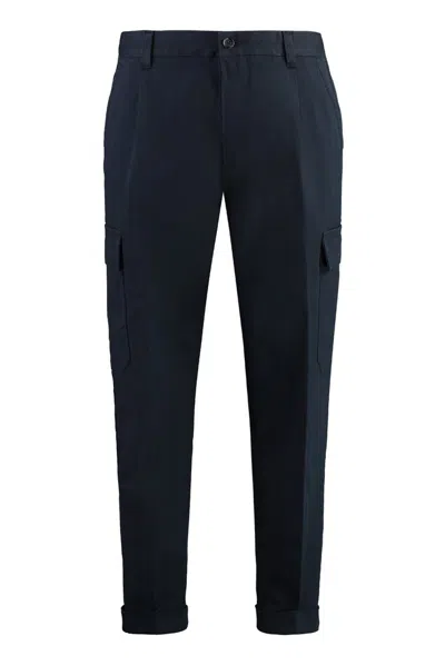 Shop Hugo Boss Boss  Herringbone Stretch Tapered Fit Cargo Trousers In Blue