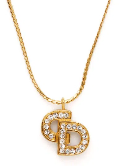 Pre-owned Dior Cd Logo-pendant Chain Necklace In Gold
