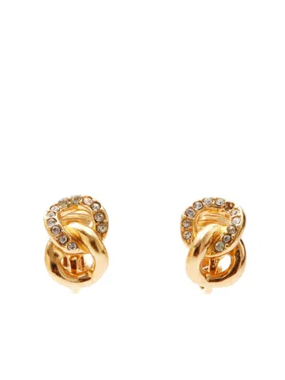 Pre-owned Dior Rhinestone-embellished Clip-on Earrings In Gold