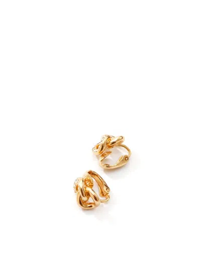 Pre-owned Dior Rhinestone-embellished Clip-on Earrings In Gold