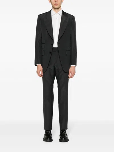 Tom Ford Belted Tailored Trousers In Grey