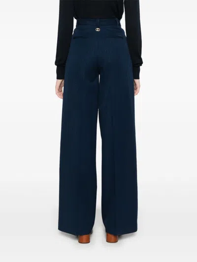 Twinset Pinstripe Wide-leg Trousers In Blue