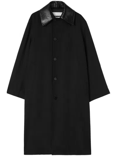 Jil Sander Leather-collar Coat In Black