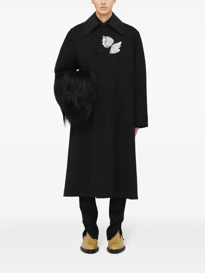 Jil Sander Leather-collar Coat In Black